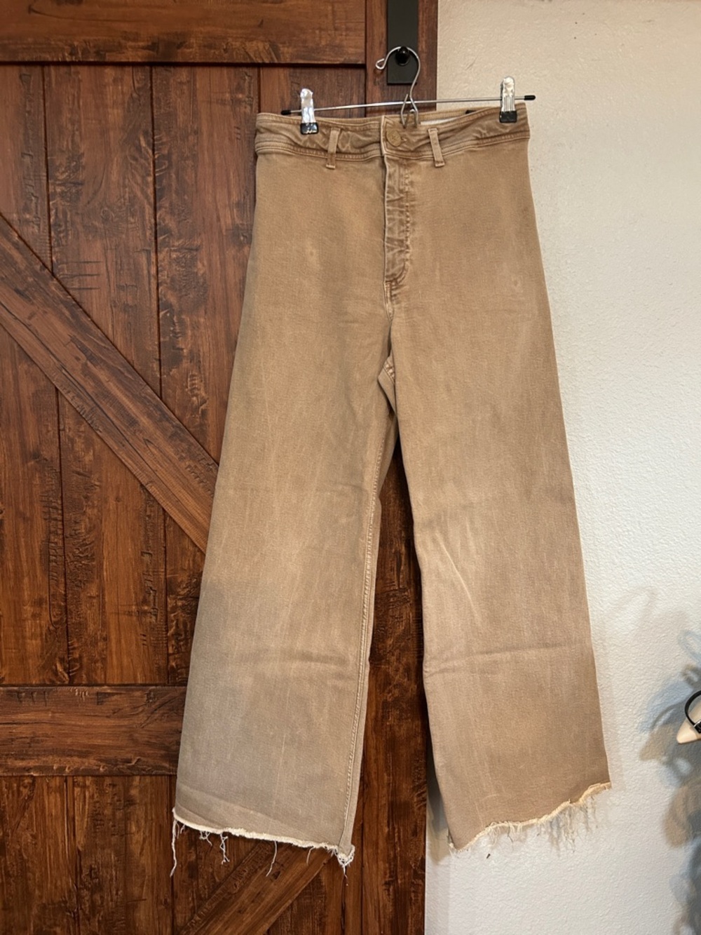 Zara Wide Leg Frayed Hem Tan Capris